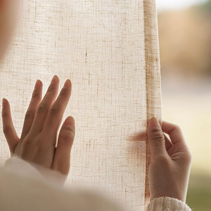 jinchan Floor to Ceiling Linen Blend Curtains 96 Inches Length 2 Panels for Bedroom Living Room, Light Filtering 38 Inches Wide Natural Farmhouse Drapes with Rod Pocket Back Tab (38W x 96L, Ecru)