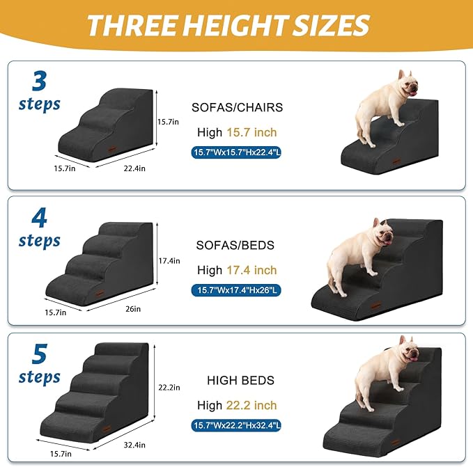Aodisman Dog Steps for Bed, 4-Step Dog Stairs Ramp for Small Dogs and Cats, Indoor Non-Slip Pet Stairs Suitable for Older, Short-Legged, and Puppy Dogs to Climb Onto High Beds and Couch, 17.4" H,Black