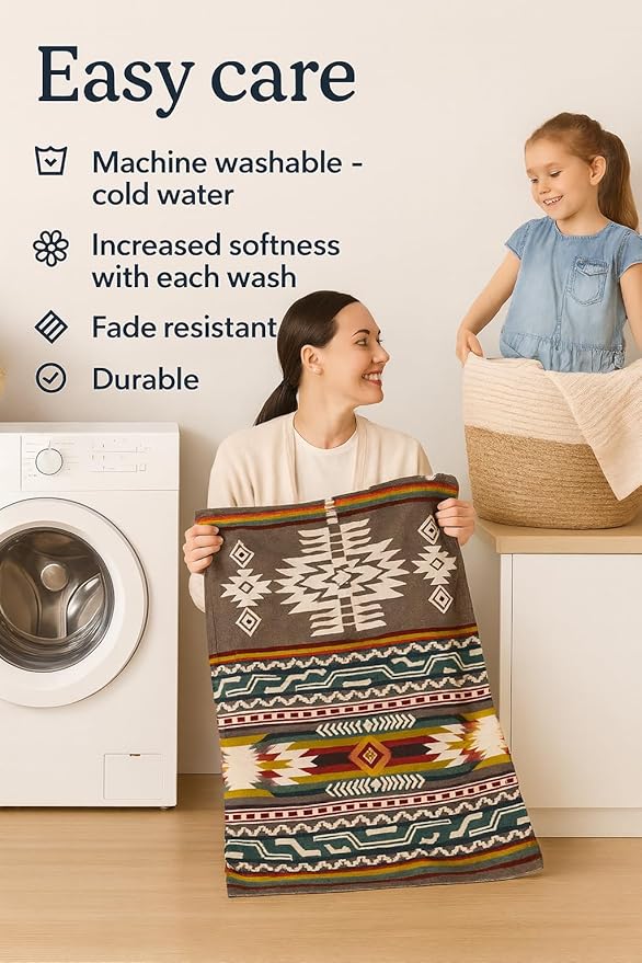 Alpaca Wool Blanket, King Size 100 x 83, Reversible 2 in 1, Thick and Ultra Soft, Hypoallergenic, Non-Itchy, Handmade in Ecuador. Premium Alpaca Wool Thtow Blanket for Cozy Comfort. (Aztec Brow)