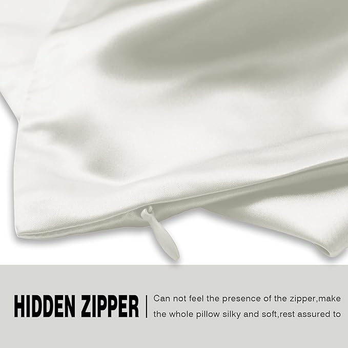 Silk Pillow Cases 2 Pack,Soft Breathable and Sliky Queen Size Pillow Cases Set of 2,Natural Mulberry Silk Pillowcase Set of 2 for Hair and Skin with Hidden Zipper (Ivory,20"X 30",2pcs)