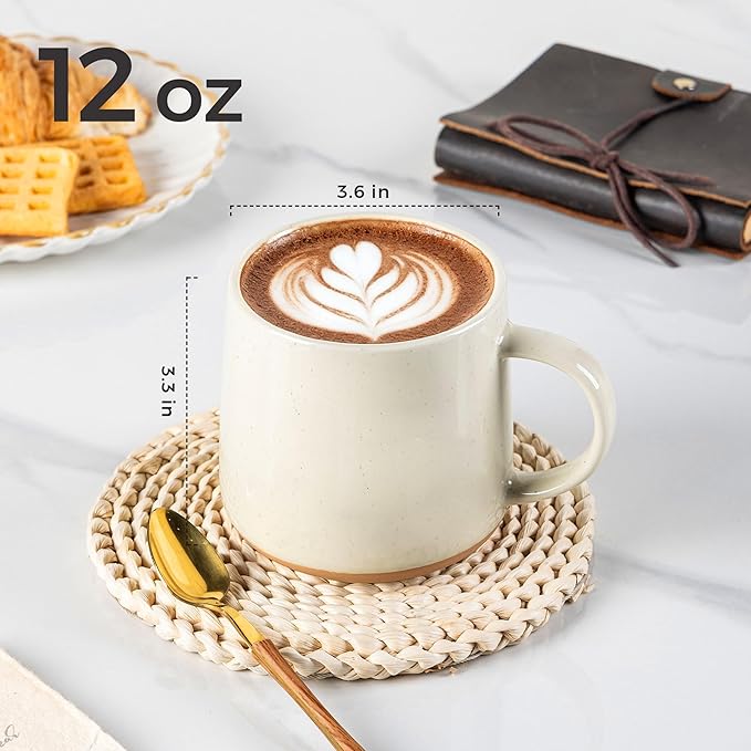GBHOME Ceramic Coffee Mugs Set of 4, 17oz Handmade Ceramic Coffee Mugs Set with Terracotta Underside for Latte/Tea/Beer/Hot Cocoa, Dishwasher & Microwave Safe