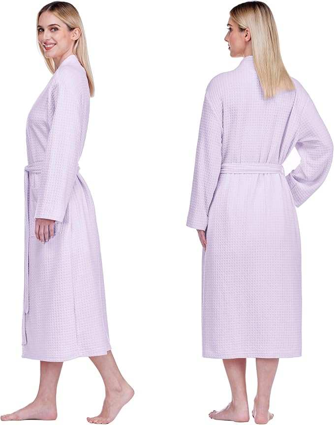 PAVILIA Womens Waffle Knit Robe Lightweight Cotton Blend Full Length House Bathrobe with Pockets