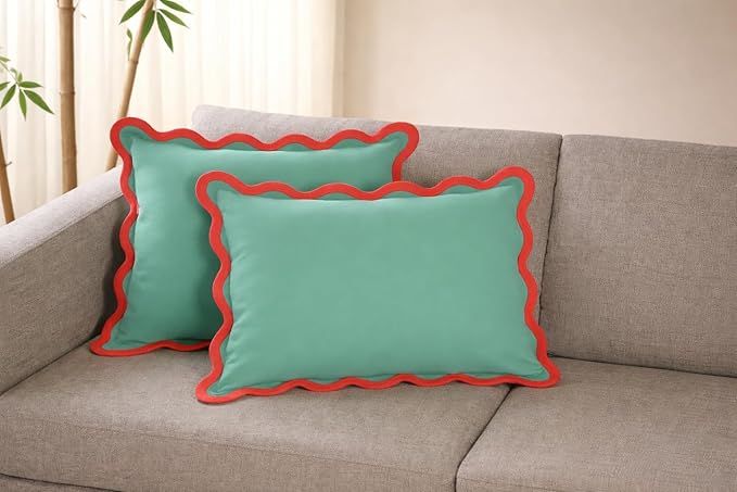 Folkulture Christmas Throw Pillow Covers 12x20 Lumbar – Decorative Couch Pillows for Living Room, Set of 2 Cute Outdoor Boho Pillow Covers, Green Xmas Throw Pillows for Christmas Décor