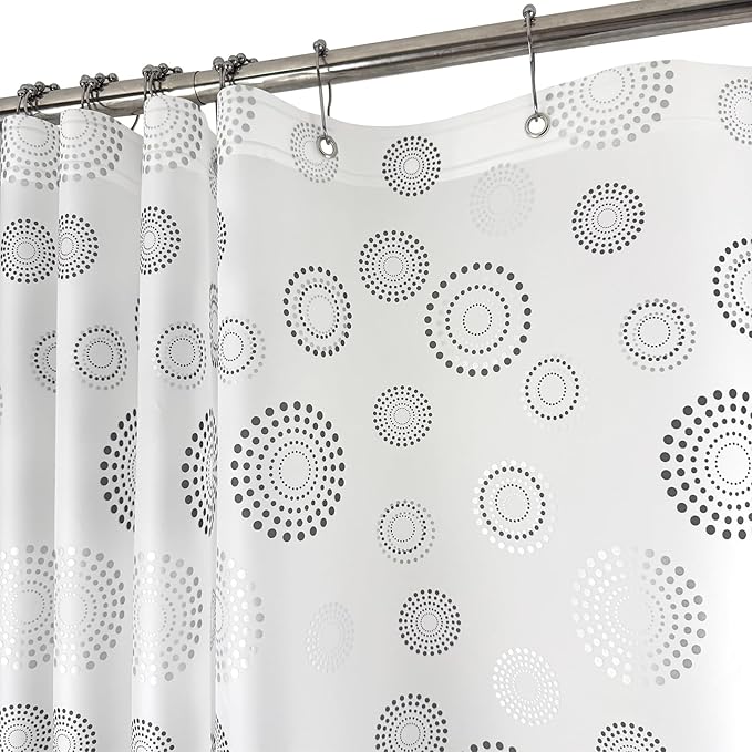 Plastic Shower Curtain Liner, Waterproof Printed PEVA Shower Curtain with Design, Silver Dots Pattern, Rustproof Grommets, Standard Size 70x72 Bathtub Curtain for Bathroom (Pack of 1)