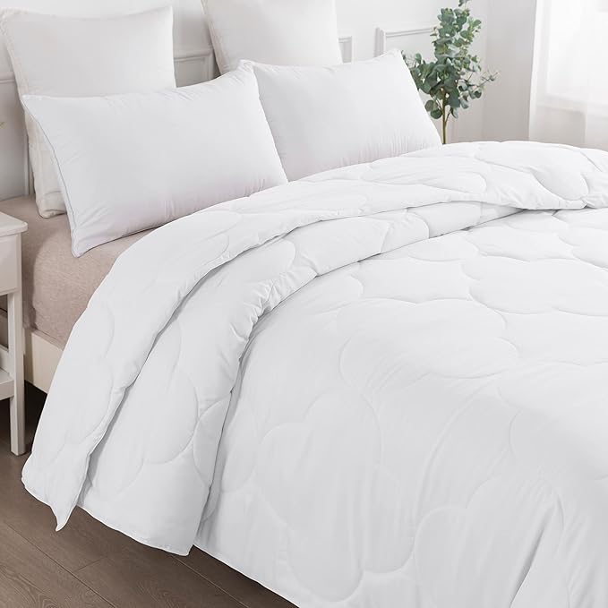 Feather and Loom Pendant Stitch Down Alternative All Seasons Comforter - Soft and Easy Care Microfiber Cover, Hypoallergenic High Loft Fiber Fill, Machine Washable Color: White Size: Twin