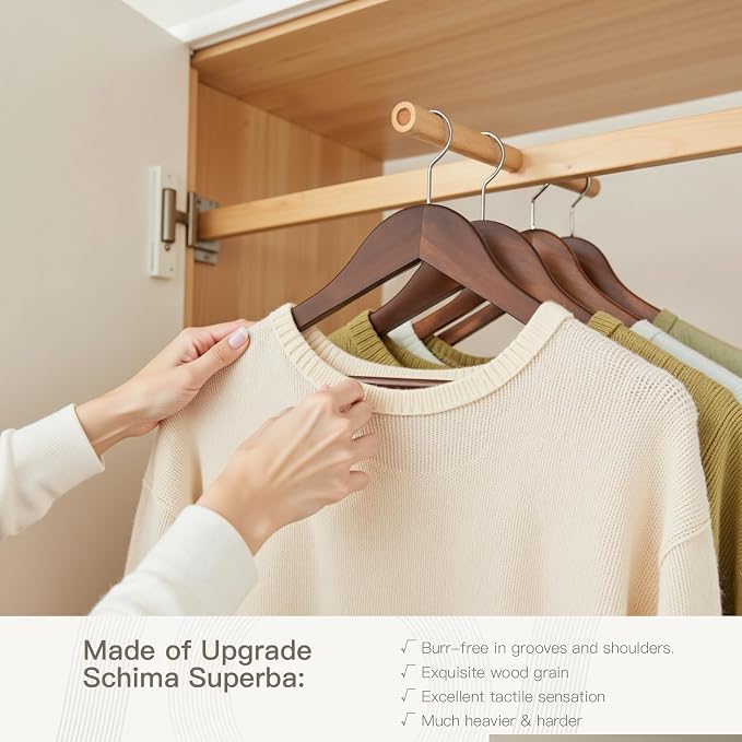 Wooden Hangers 90 Pack,Heavy Duty Solid Wooden Clothes Hangers with Pant Bar,360-Degree Rotatable Hook,Durable & Slim Wood Hangers for Coats,Jackets,Dress,Pants(Walnut)