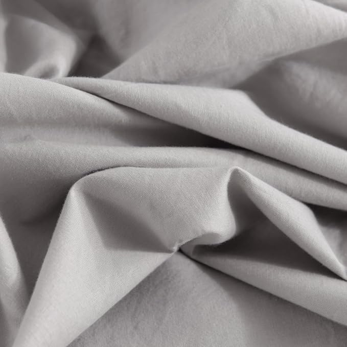 NEXHOME PRO Duvet Cover Set Queen Size Linen Feel Textured Organic Natural 100% Washed Cotton Duvet Cover 3 Pieces Bedding Set with Zipper Closure, Breathable, Soft, Light Grey (No Comforter)