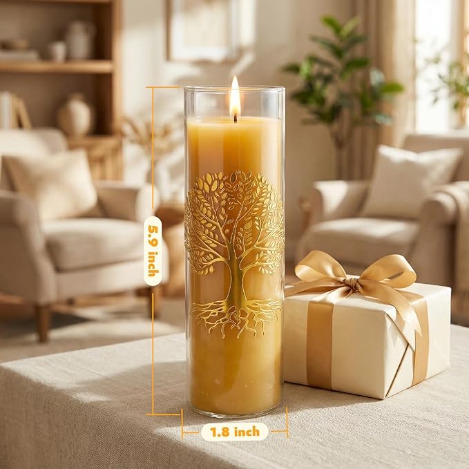 The Tree of Life Pure Beeswax Candles, Single Glass Pack - 240-Hour Burn Time, Clean Burning Long-Lasting Eco-Friendly Candle for Meditation, Prayer & Gift Giving