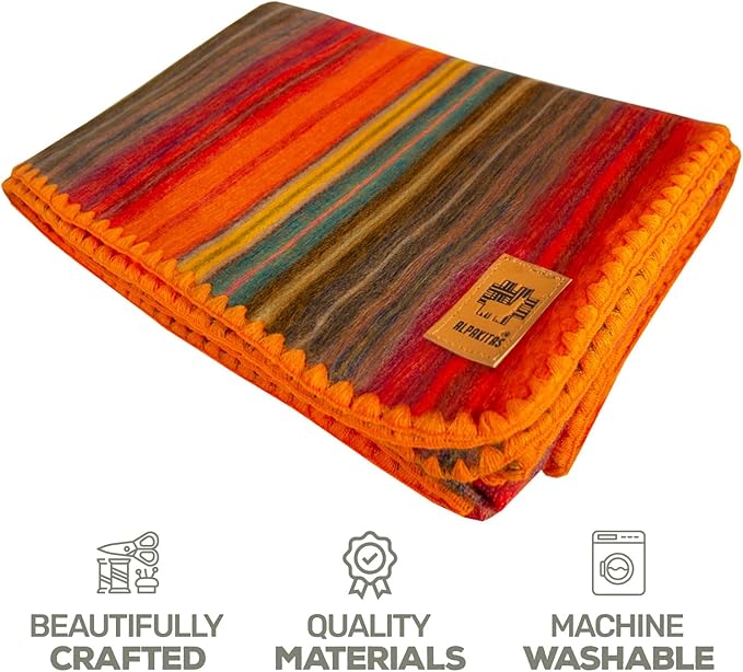 ALPAKITAS Alpaca Wool Blanket - Queen Size Bed Blanket - Alpaca Throw Blanket - Best Gift & Warm Blanket, Lightweight, Couch Blanket or Camp - Outdoor Blanket - 87 x 64 Inches (Orange)