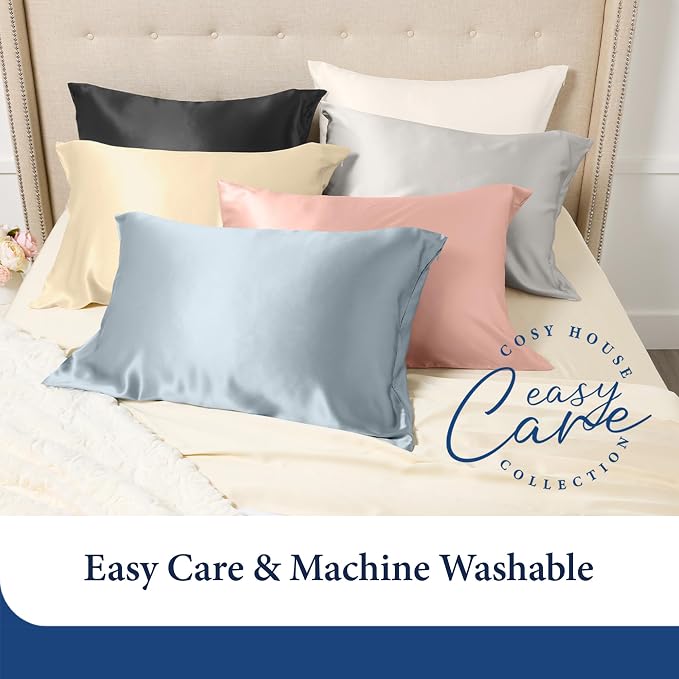 Cosy House Collection 100% Pure Silk Pillowcase | Pure Mulberry Silk - Cooling, Breathable, 22 Momme 6A High-Grade Fibers + Hidden Zipper Closure (King, White)