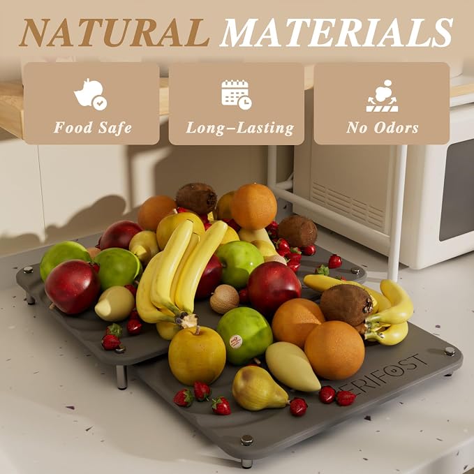 VERIFOST Nested Dish Drying Mat with Bamboo Rack for Dishes, 2Pcs Diatomaceous Earth Stone, Fast Stone Drying Mat for Kitchen Counter with Non-slip Feet, Midnight Gray