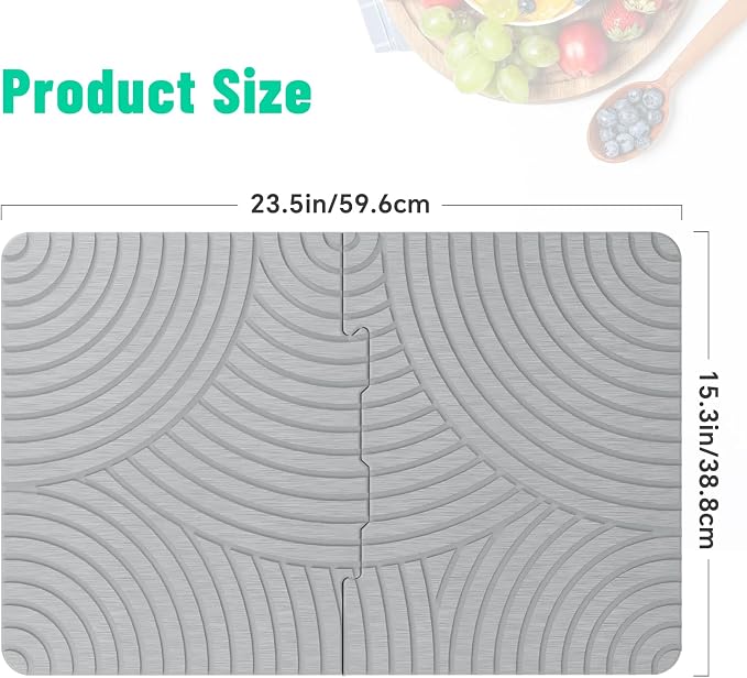NiHome Large Stone Drying Mat for Kitchen Counter, 24"x16" Quick Dry Diatomaceous Earth Kitchen Mats - Fast Absorbent Non-Slip Dirt-Resistant Stone Dish Drying Mat for Dishes Bottles Cups Bathroom