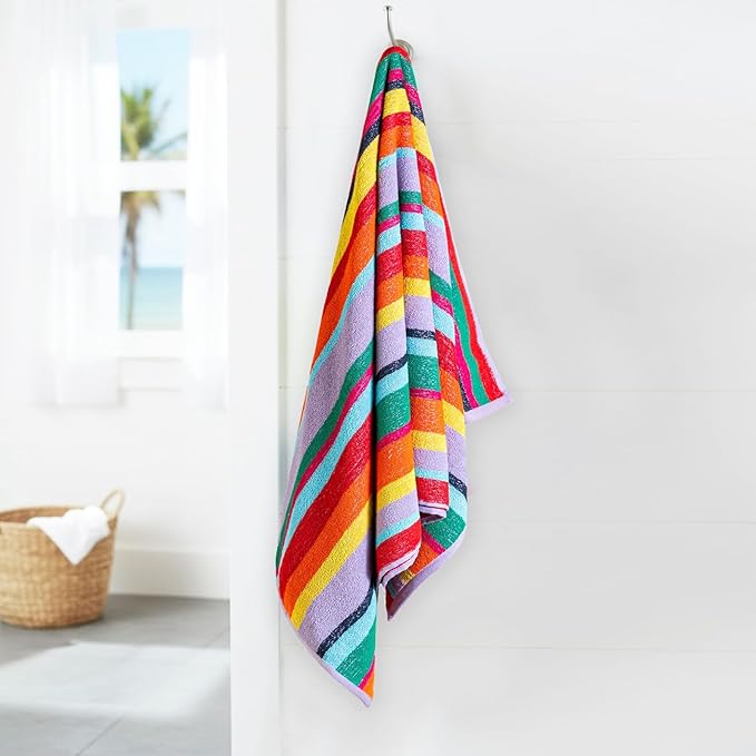CASA COPENHAGEN Monaco Beach Towels Designed in Denmark Rough and Tough, Quick Dry, for Pool, Bath & Shower 30x60 inches 4 Pieces Cotton Beach Bath Towels Set - Rainbow