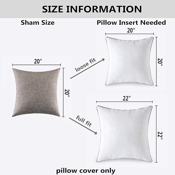 Kevin Textile Linen Throw Pillow Covers Cushion Case Farmhouse Pillowcase for Couch Sofa Bed, 2 Pcs, 20 x 20 Inch (50x50 cm), Sesame Grey