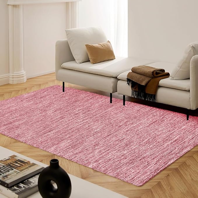 Hand Woven Area Rug 3x5 Feet - Rustic Farmhouse Bohemian Accent Rug for Living Room Bedroom Kitchen Entryway Floor Mats - Ideal for High Traffic Areas 100% Cotton Rag Rug Red
