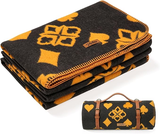 Molithe 100% Wool Blanket, 62" x 86", Warm, Thick, Washable, Military | Great for Camping, Outdoors, Sporting Events, Survival Kits Truffle Pumpkin