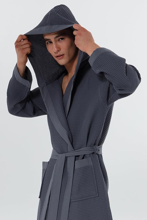SEYANTE Turkish Cotton Waffle Robe for Men – Organic GOTS Certified Spa Bathrobe, Lightweight Kimono, Soft Cotton Bathrobe