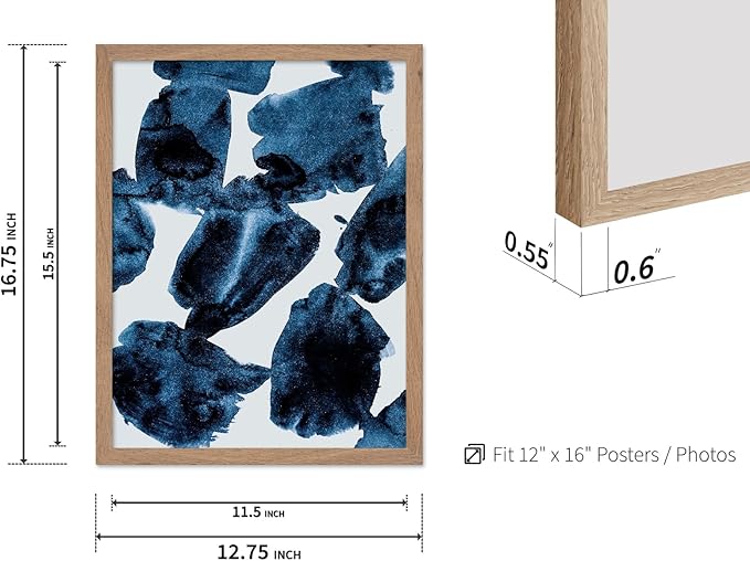 Monem Art Blue Abstract Watercolor Texture Print - Minimalist Modern Art Poster - Wall Decor for Living Room, Bedroom or Office - 12x16 Beige Framed Wall Art by Mareike Bohmer