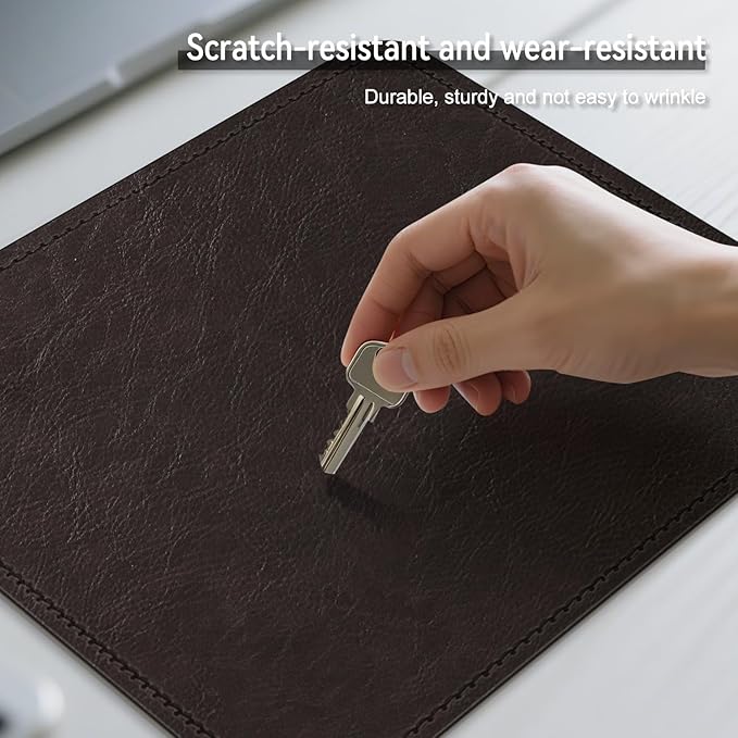 Imitation Crazy Horse Leather Desk Mat - Waterproof Desk Pad - Ideal for Large Mouse Pad and Desk Mats on Top of Desks (deep Coffe+Black, 11"*8")