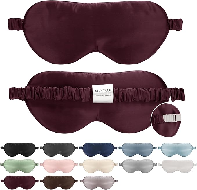 100% Mulberry Silk Eye Mask for Sleeping with Silk Wrapped Adjustable Strap,Burgundy