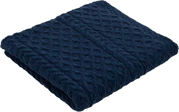 SAOL Bed Throw Blanket Irish Aran 100% Soft Merino Wool 60x36 Inches (Ocean Blue)