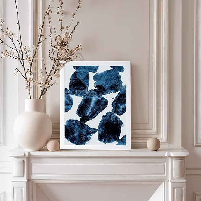 Monem Art Blue Abstract Watercolor Texture Print - Minimalist Modern Art Poster - Wall Decor for Living Room, Bedroom or Office - 12x16 White Framed Wall Art by Mareike Bohmer
