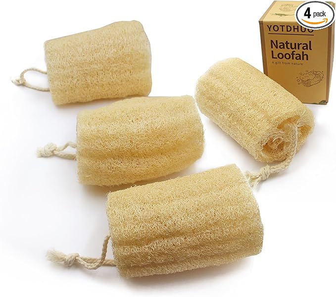 4.7" Natural Loofah Exfoliating Body Scrubber(4Pack),Real Luffa Sponge for Women and Men in Shower
