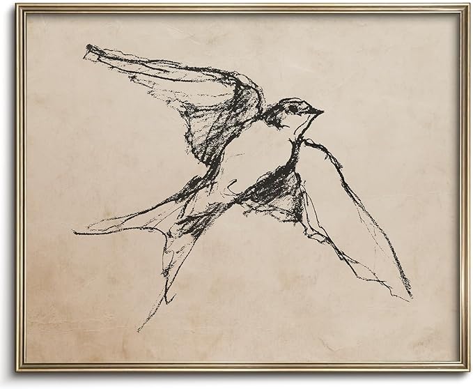 Vodefoad Vintage Barn Swallow Sketch Wall Art Decor Swallow Retriever Ink Drawing Canvas Prints Boho Neutral Line Art Farmhouse Style Wall Decor for Gallery Nursery Bedroom Bathroom Office - 8x10Inch Unframe