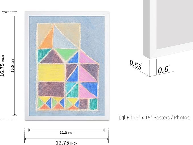 Monem Art Colorful Abstract House Painting Print - Bright Geometric Modern Art Poster - Wall Decor for Living Room, Bedroom or Office - 12x16 White Framed Wall Art by Renee Stramel