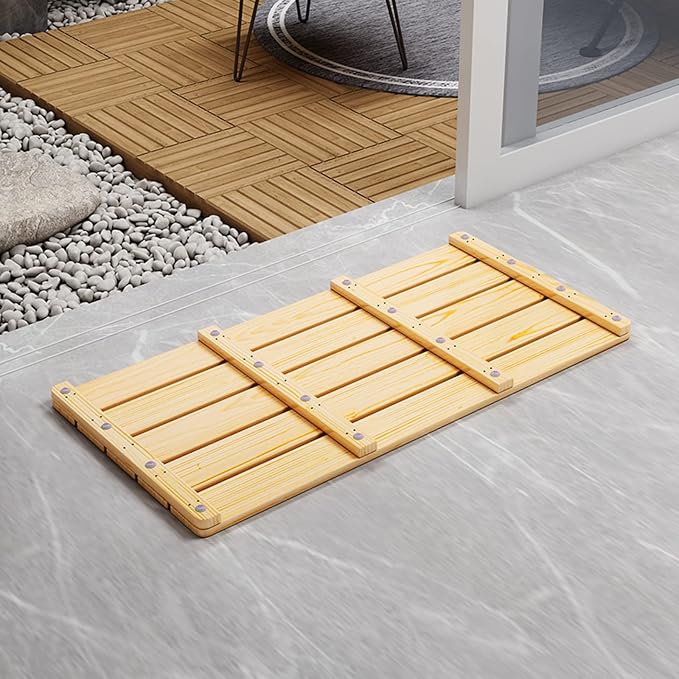 Bamboo Duckboard Bath Mat,Natural Wooden Shower Mat,Bamboo Bath Mat Rectangular Non Slip Shower and Bathroom Mat,for Bathroom,Bathtub,Shower,Sauna,Hot Tub,Customizable,75x80cm/30x31in