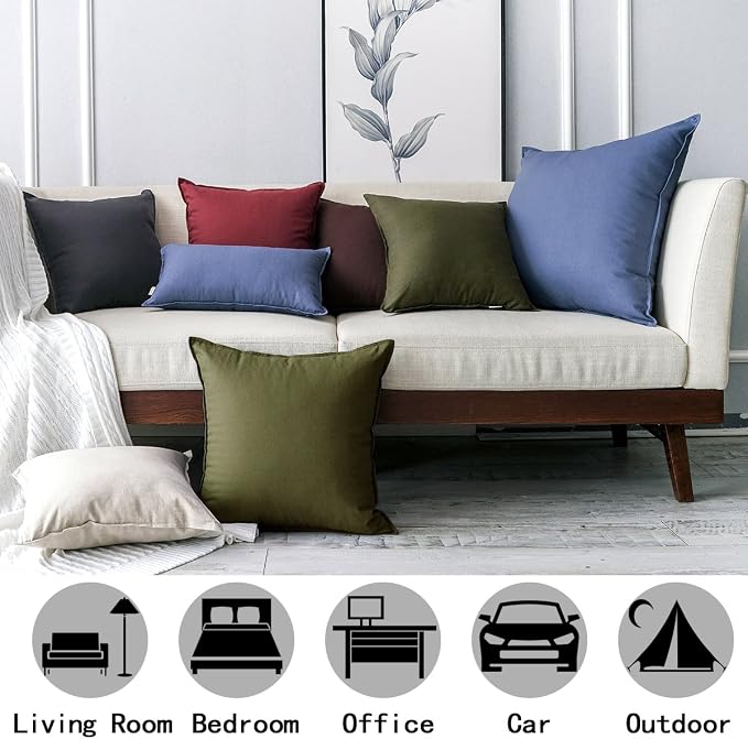 Jeanerlor Set of 2 Decorative 26"x26" Cotton Linen Chair Throw Pillow Case Green for Sofa Durable Classy, Comfortable Cushion Cover for Coffee Shop/Bar (65 x 65cm) Olive Green