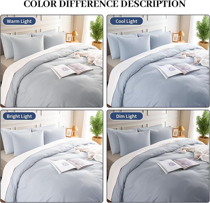 NEXHOME PRO Full Duvet Cover Set, 100% Washed Cotton with Linen-Like Texture, Natural Organic, Breathable & Comfortable, Includes Home Bedding Set Cornflower Blue (No Comforter) 80"x90"