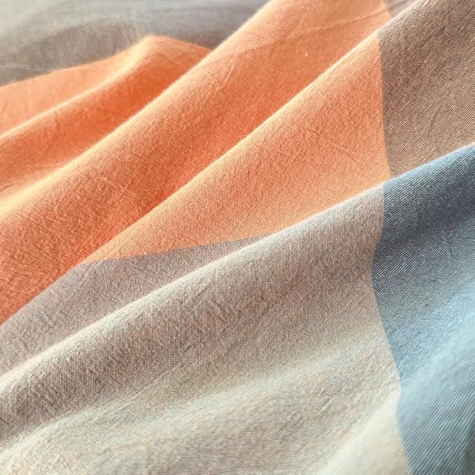 FACE TWO FACE Bedding Duvet Cover Set100% Washed Cotton Duvet Cover Linen Like Textured Breathable Durable Soft Comfy (Full, Cookie Powder Grid)