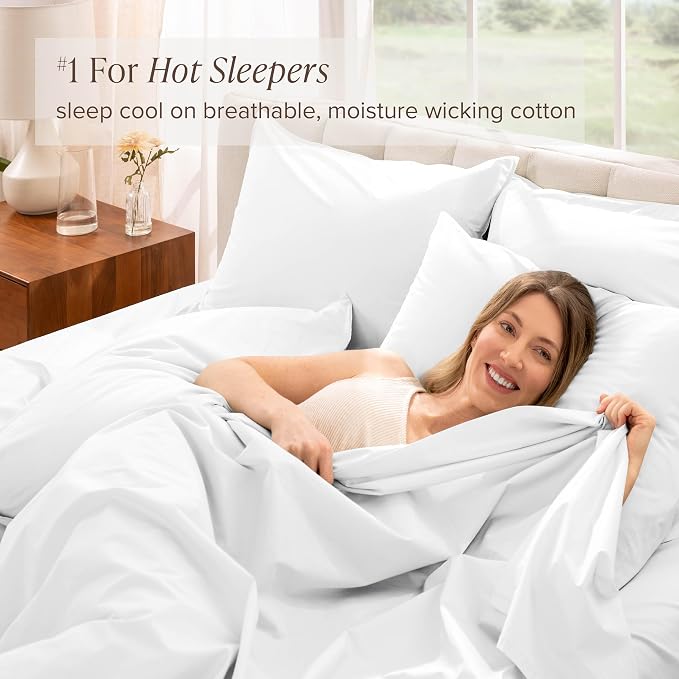 Bare Home 100% Organic Cotton Full Sheet Set - Crisp Percale Weave - Lightweight & Breathable - Bedding Sheets & Pillowcases (Full, White)