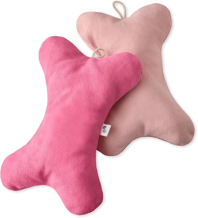 Pet Passion 2-Pack Stuffed Bones Dog Toys Durable Cotton Canvas with Coconut Fill for All Pet Breeds, Pink Ombre, One Size