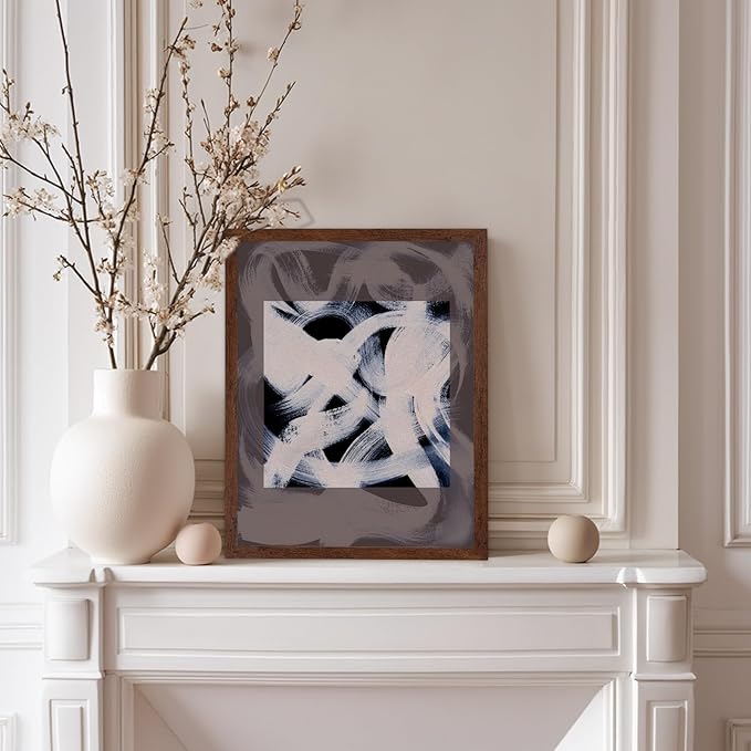 Monem Art Monochrome Abstract Brushstroke Painting Print - Modern Minimalist Graphic Art Poster - Wall Decor for Living Room, Bedroom or Office - 12x16 Brown Framed Wall Art by Mareike Bohmer