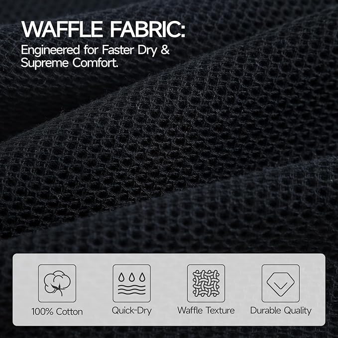 REDKISS 100% Cotton Waffle Weave Bath Towels 4 Piece - 27.5x55 Inches| Lightweight, Quick Dry & Highly Absorbent,Perfect for Spa, Gym, Travel, Guest Bathroom-Black