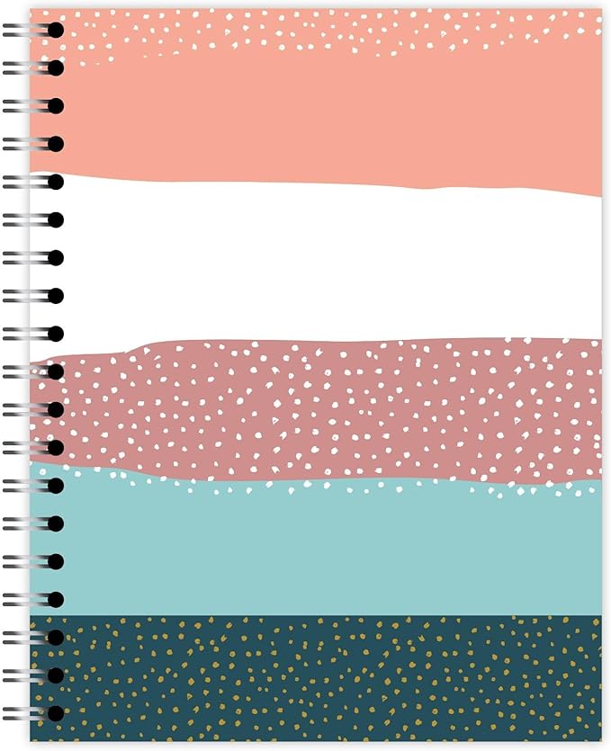 Small Spiral Bound Recycled Notebook, Stripes and Dots Design, 9.75" x 7.5", 70 Sheets, Double-Wire, College Ruled, Vegan, Made in USA