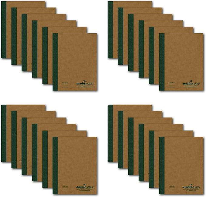 Roaring Spring Environotes Recycled Composition Notebook, 24 Books, Brown Board Cover, College Ruled 20# Premium Paper, 60 Sheets/120 Pages, 9.75"x7.5", Made in USA