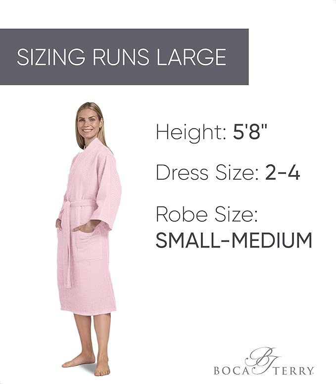 Waffle Robe for Women by BOCA TERRY, Soft Cotton Spa Robes for Summer, Lightweight Knit Waffle Bathrobe, Kimono Bathrobes