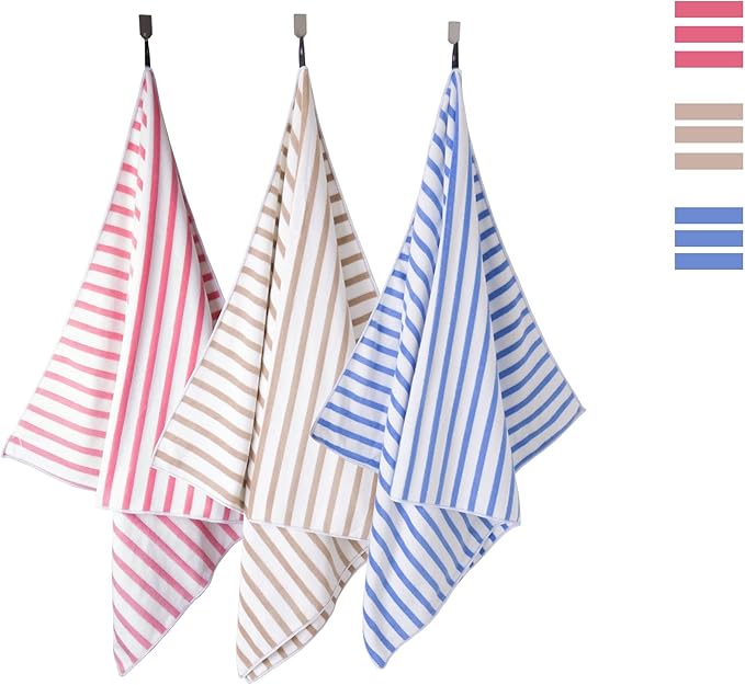 JML Microfiber Beach Towels, 4 Pack, 30" x 60", Cabana Stripe, Soft, Absorbent, Quick Dry Large Bath Towel Set for Adult, Travel, Summer Pool Party, Sport, Swimming, Yoga, Camping, StripeBlue