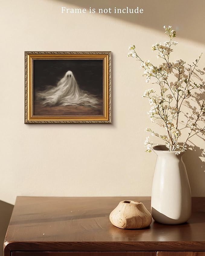Vodefoad Vintage Cute Ghosts Decor Halloween Painting Spooky Silhouette Ghost Haunted House Art Victorian Ghost Posters Pictures for Living Room, Bedroom, Bathroom, halloween Room decor - 8x10 Inch Unframed