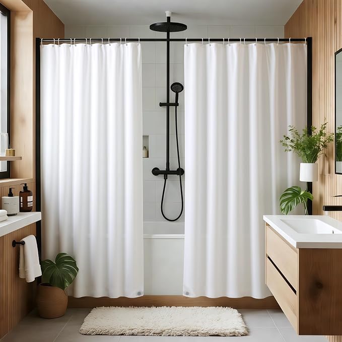 Biscaynebay Fabric Shower Curtain Liner 72x72 Inch-2 Packs White Water Resistant Bathroom Curtains-Hotel Soild Polyester Shower Liners Washable with Magnets