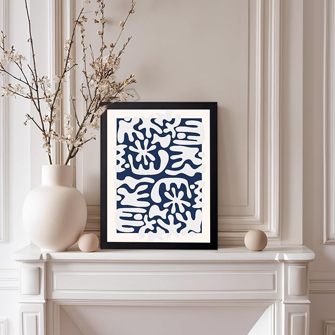 Monem Art Organic Coral Inspired Abstract Print - Modern Minimalist Cutout Shape Poster - Wall Decor for Living Room, Bedroom or Office - 8x10 Black Framed Wall Art by Rs Lab Studio