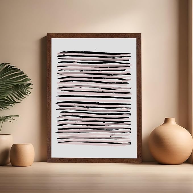 Monem Art Black and Blush Abstract Line Painting Print - Minimalist Scandinavian Art Poster - Wall Decor for Living Room, Bedroom or Office - 16x20 Brown Framed Wall Art by Mareike Bohmer