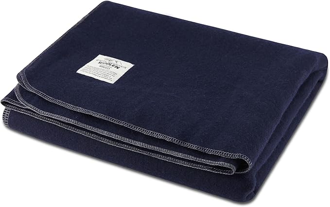 Queen Wool Blanket - 80% Recycled Wool - Warn Queen Blanket - Thick - Washable - 90W x 100L - Navy Blue