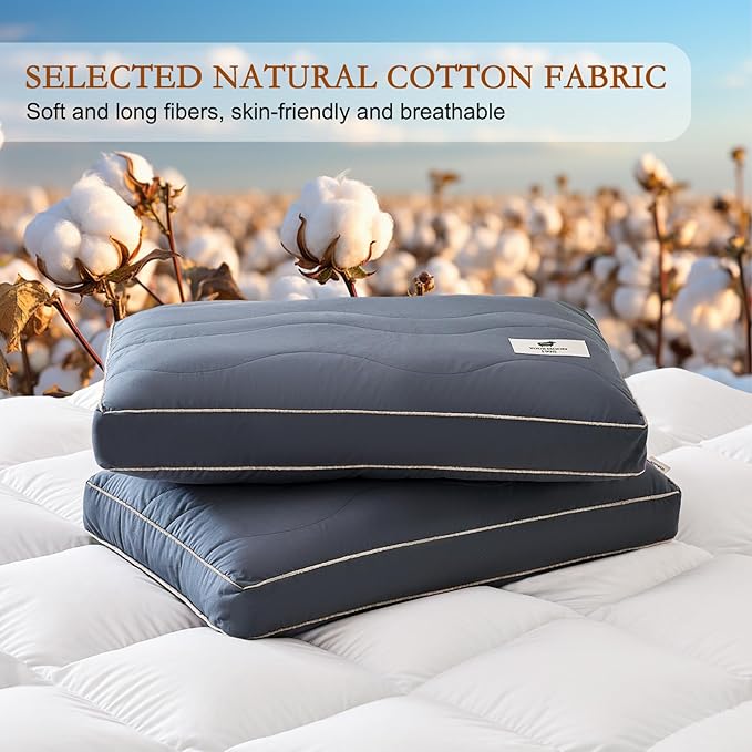 YOUR MOON Natural Soft Wool Pillow Standard Size, Support Soft Bed Pillows for Sleeping, Premium Australian Wool Filling with 100% Cotton Cover, Down Alternative Pillows (Gray)