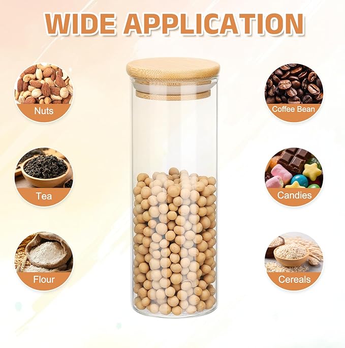 uxcell Glass Food Storage Jars 10.14oz Glass Canisters with Bamboo Airtight Wooden Lids Food Storage Container for Coffee Tea Sugar Candy Cookie Rice Flour Pasta Nuts Clear