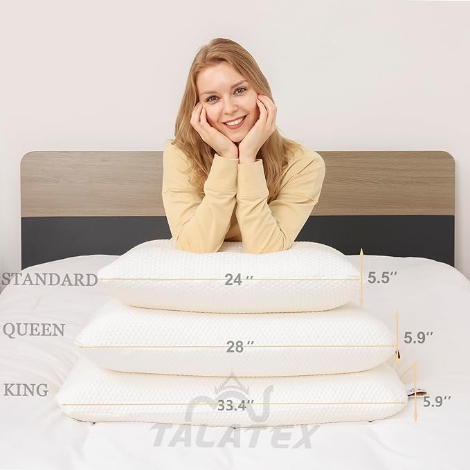 Talatex Talalay 100% Natural Premium Latex Pillow, Purefusion Talalay Latex Helps Relieve Pressure, No Memory Foam Chemicals, Perfect Package Best Gift (Medium, King(33"×15.7"×5.9"))