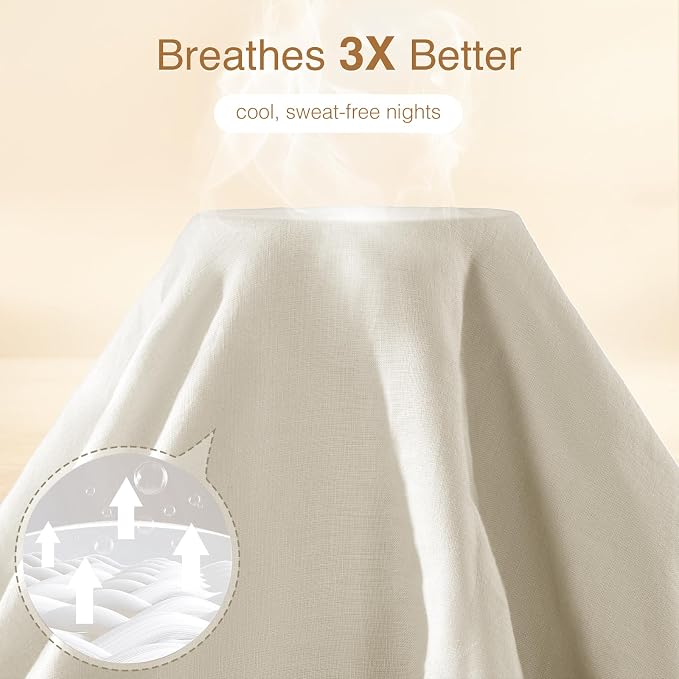 SONORO KATE 100% French Linen Duvet Cover King Size, Soft Breathable for Hot Sleepers, Moisture Wicking & Durable Cover Set - Zipper Closure & 4 Corner Ties Duvet Covers 3 Piece (Cream,King)